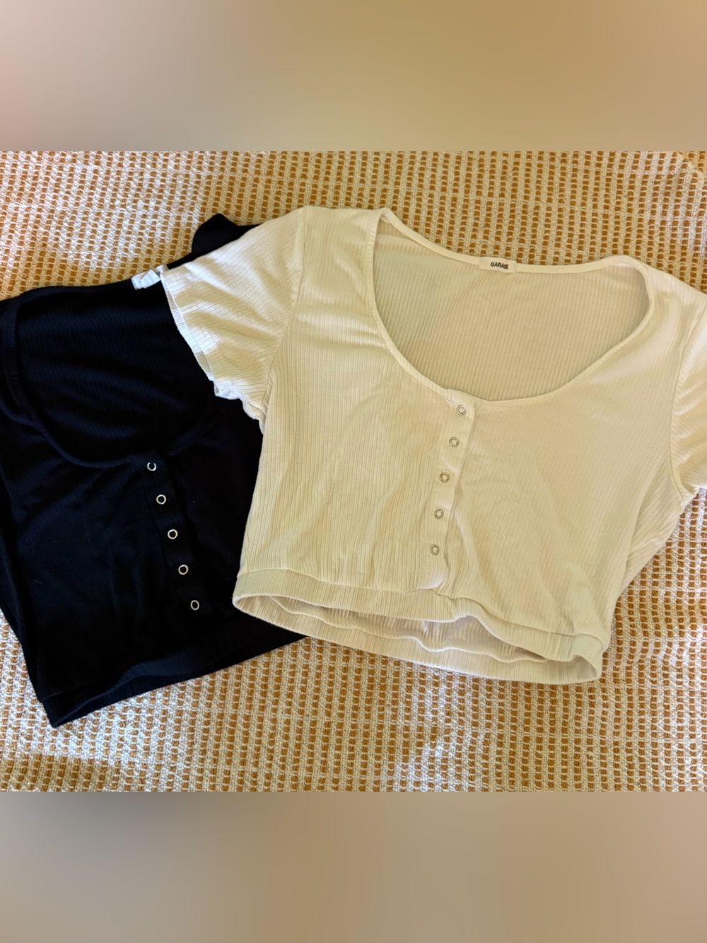 TWO Garage Ribbed Scoop Neck Crop Tops One white and One black both medium
